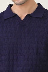 CREST KNIT POLO-BLUE