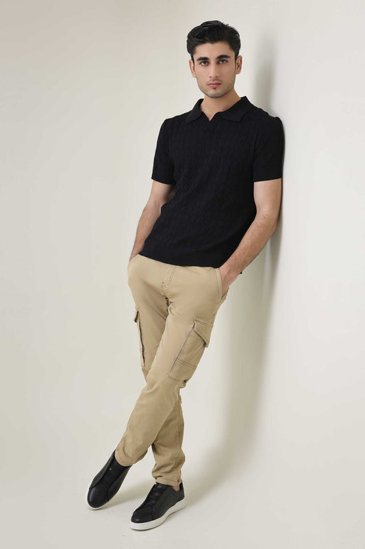 CREST KNIT POLO-BLACK