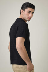 CREST KNIT POLO-BLACK