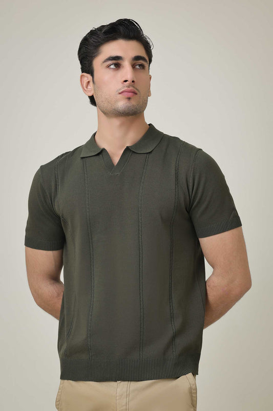 TEXTURELLO LOOM POLO-OLIVE-GREEN