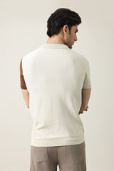 BLOCK STRIPE KNIT POLO-APRICOT
