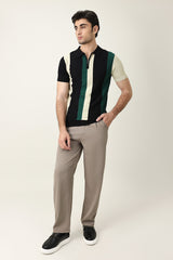 BLOCK STRIPE KNIT POLO-BLACK