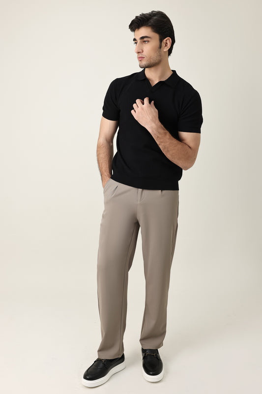 OPEN COLLAR POLO SHIRT-BLACK