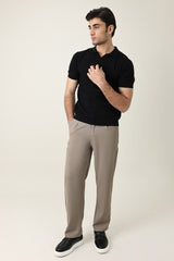 OPEN COLLAR POLO SHIRT-BLACK