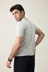 OPEN COLLAR POLO SHIRT-LT-GREY