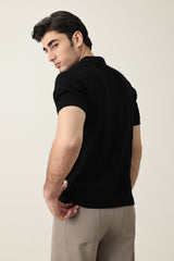 CONTEMPORARY TEXTURED KNIT POLO-BLACK