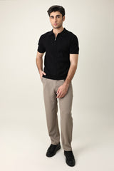 CONTEMPORARY TEXTURED KNIT POLO-BLACK