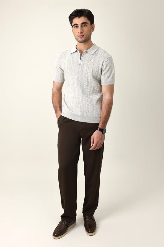CONTEMPORARY TEXTURED KNIT POLO-GREY