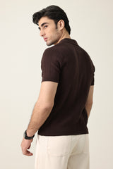 CONTEMPORARY TEXTURED KNIT POLO-COFFEE