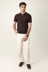 CONTEMPORARY TEXTURED KNIT POLO-COFFEE