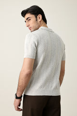 CONTEMPORARY TEXTURED KNIT POLO-GREY
