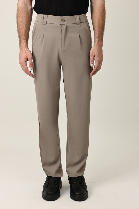 TAILORED PLEAT TROUSERS-KHAKI