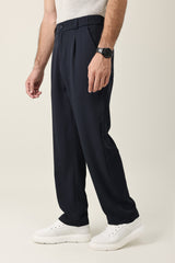 TAILORED PLEAT TROUSERS-NAVY