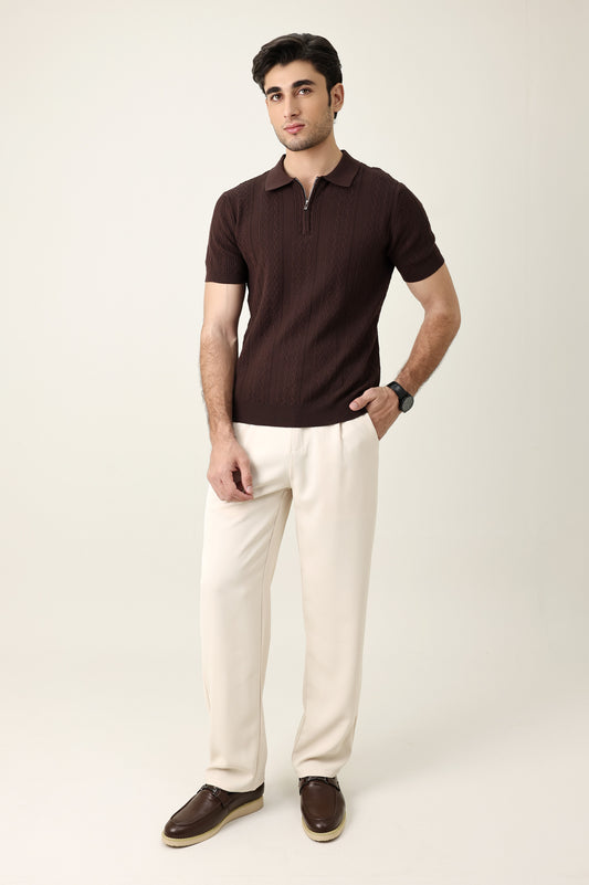 TAILORED PLEAT TROUSERS-BEIGE