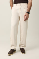 TAILORED PLEAT TROUSERS-BEIGE