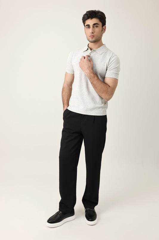 TAILORED PLEAT TROUSERS-BLACK