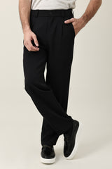 TAILORED PLEAT TROUSERS-BLACK