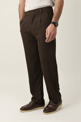 TAILORED PLEAT TROUSERS-COFFEE