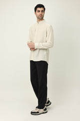 RAVELLO TEXTURED BAND COLLAR SHIRT-BEIGE