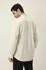 RAVELLO TEXTURED BAND COLLAR SHIRT-BEIGE