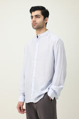RAVELLO TEXTURED BAND COLLAR SHIRT-S/BLU