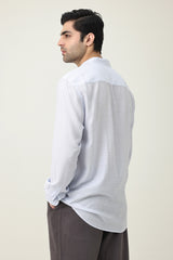RAVELLO TEXTURED BAND COLLAR SHIRT-S/BLU