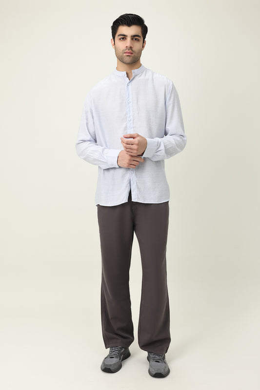 RAVELLO TEXTURED BAND COLLAR SHIRT-S/BLU