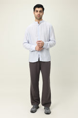 RAVELLO TEXTURED BAND COLLAR SHIRT-S/BLU