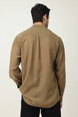 RAVELLO TEXTURED BAND COLLAR SHIRT-BROWN