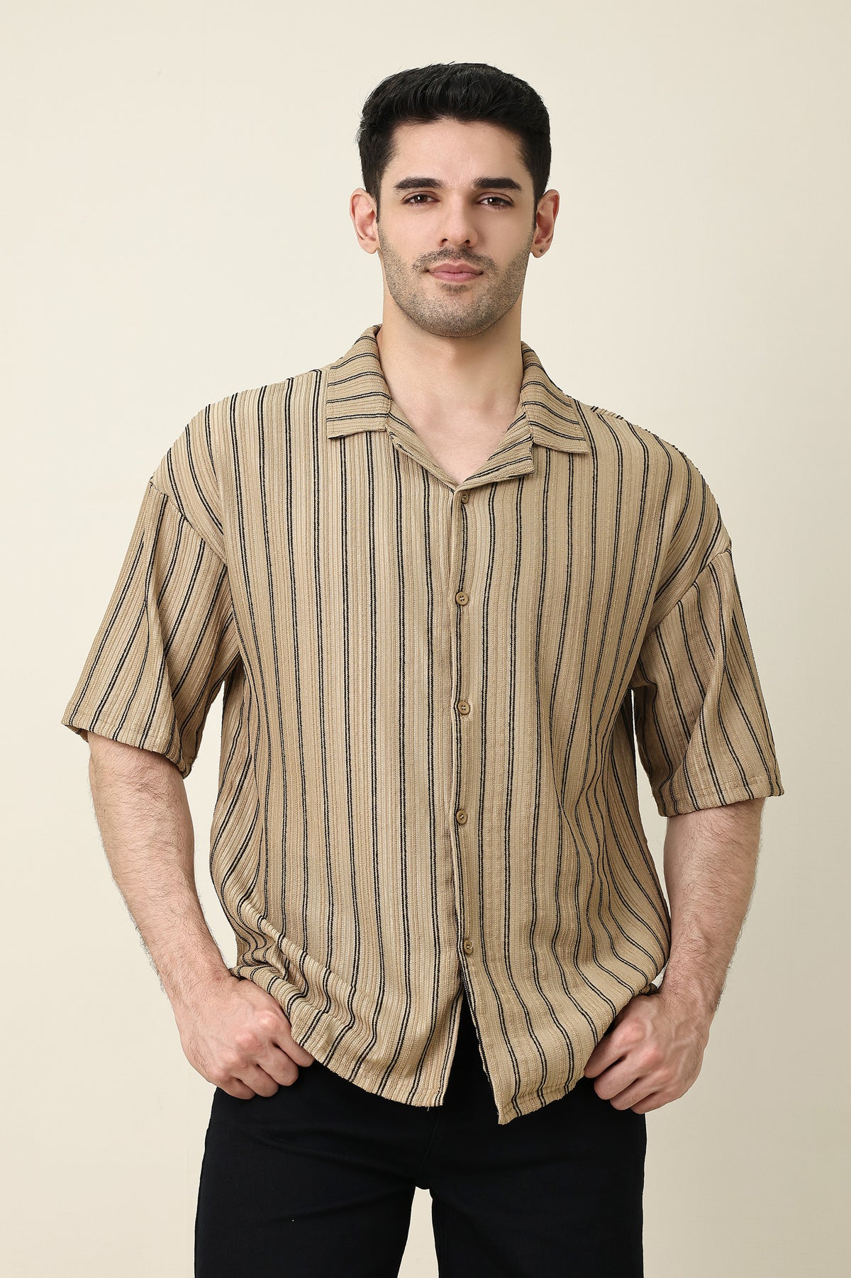 DUKE STRIATEX CAMP SHIRT-KHAKI