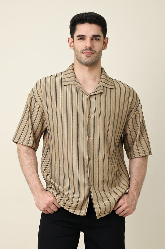 DUKE STRIATEX CAMP SHIRT-KHAKI