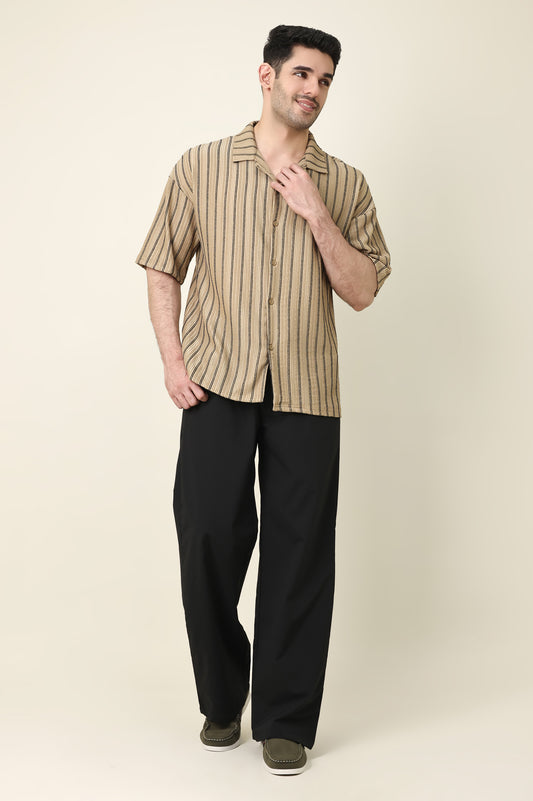 DUKE STRIATEX CAMP SHIRT-KHAKI