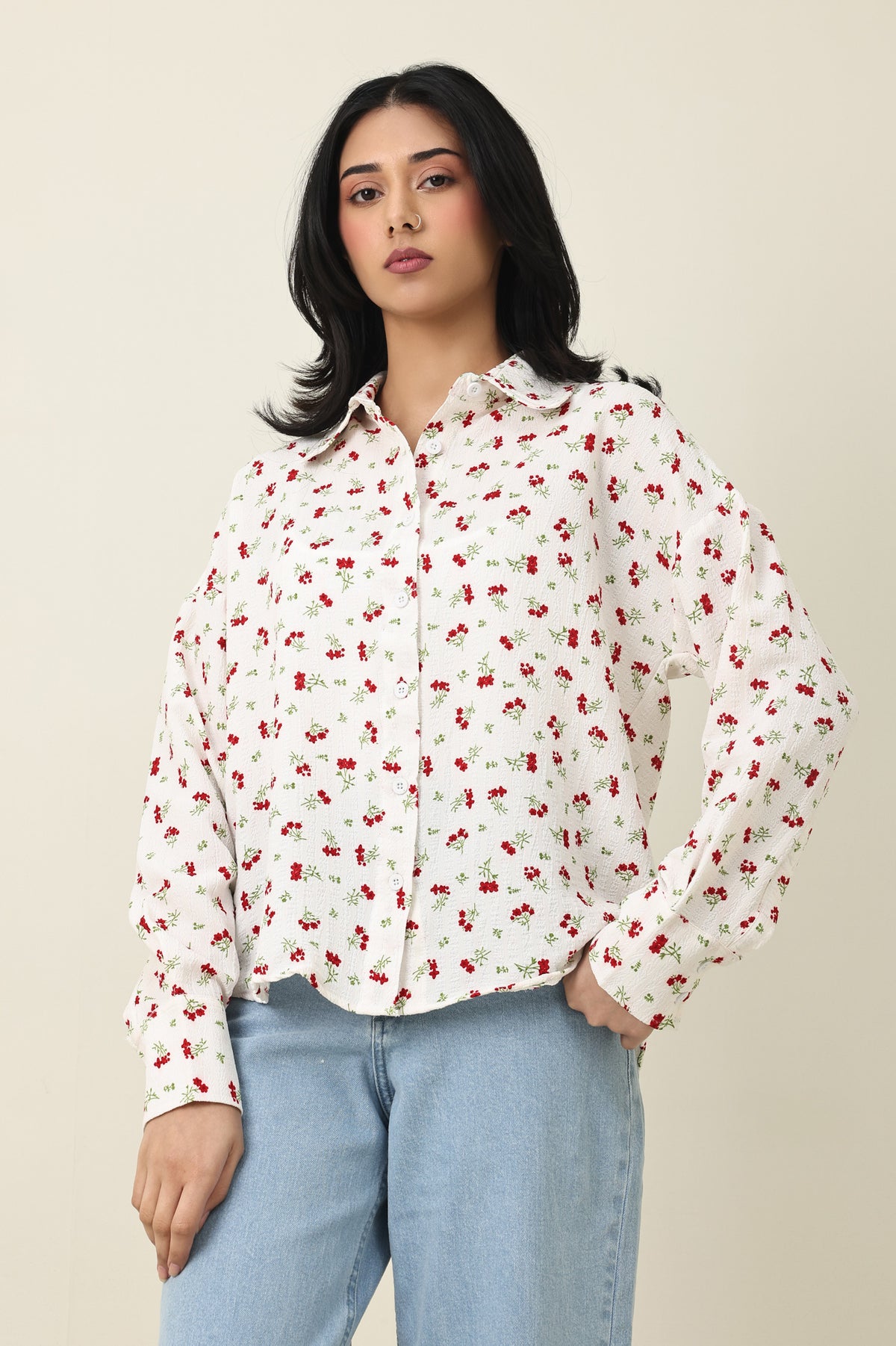 DAISYWHISPER RELAXED SHIRT-WHT/RED