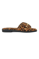 BLAZE ROSETTE STUDDED SLIDE-LEOPARD