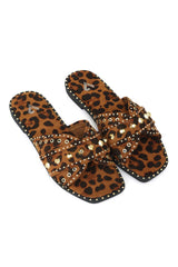 BLAZE ROSETTE STUDDED SLIDE-LEOPARD