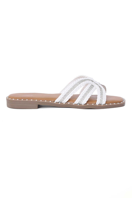 RAYLACE EMBELLISHED SLIDE-WHITE
