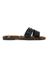 SAFARI GLIDE LEOPARD SLIDE-BLACK