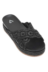 HANDWOVEN PLATFORM COMFORT SLIDE-BLACK