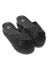 HANDWOVEN PLATFORM COMFORT SLIDE-BLACK