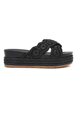 HANDWOVEN PLATFORM COMFORT SLIDE-BLACK