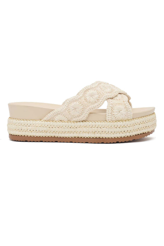 HANDWOVEN PLATFORM COMFORT SLIDE-BEIGE