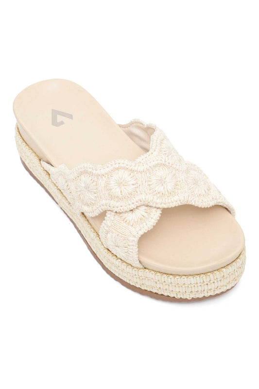 HANDWOVEN PLATFORM COMFORT SLIDE-BEIGE