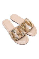 GOLDEN MOSAIC EMBELLISHED SLIDES-BEIGE