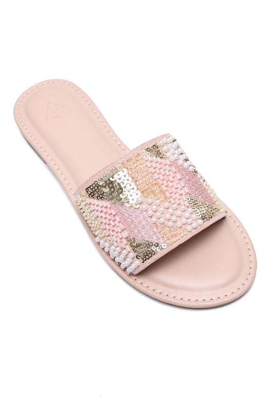 GOLDEN MOSAIC EMBELLISHED SLIDES-PINK