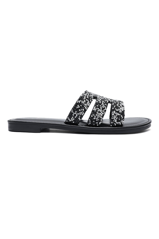 ICONIC GLASS CUT SLIDES-BLACK