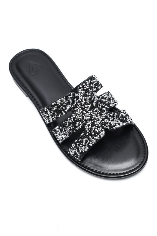 ICONIC GLASS CUT SLIDES-BLACK