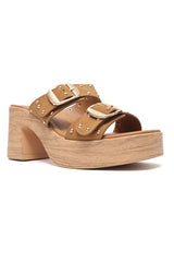 CHUNKY DOUBLE BUCKLE PLATFORM HEEL-CAMEL