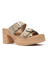CHUNKY DOUBLE BUCKLE PLATFORM HEEL-BEIGE