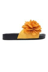 PLEATED BLOOM SLIDE SANDAL-YELLOW