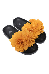 PLEATED BLOOM SLIDE SANDAL-YELLOW